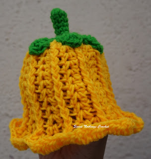 full front view of the yellow preemie crochet beanie or cap