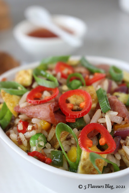 Egg Fried Rice with Bacon, Close Up