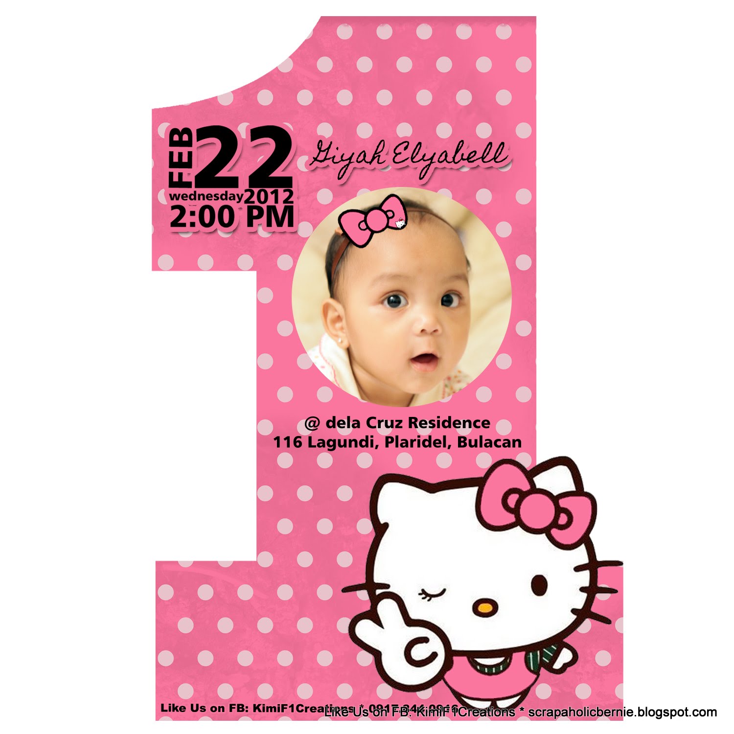 F1 Digital Scrapaholic: Hello Kitty 1st Birthday 2 Page Invitation