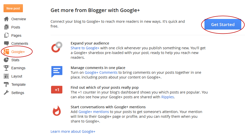 get started with google+