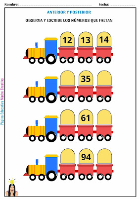 Matemáticas - Actividades con anterior y posterior para imprimir