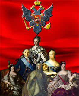 The Romanovs (Catherine II, Peter III, Elizabeth, Anna, Peter II, and Catherine I)