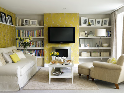أفكار وديكورات وصور غرف معيشة ( ليفنج روم ) بدهان حوائط وجدران باللون الاصفر