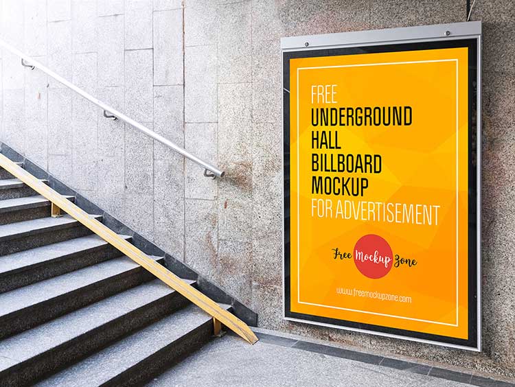 Free Underground Hall Billboard Mockup