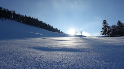 Untergehende Wintersonne und Schnee