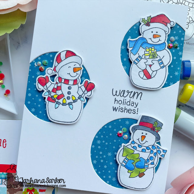 Warm Holiday Snowman Card by Farhana Sarker | Snow Much Cheer Stamp Set, Circle Frames Die Set and Christmas Time Paper Pad by Newton's Nook Designs #newtonsnook #handmade