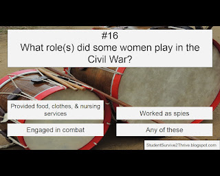 What role(s) did some women play in the Civil War? Answer choices include: Provided food, clothes, & nursing services; Worked as spies; Engaged in combat; Any of these