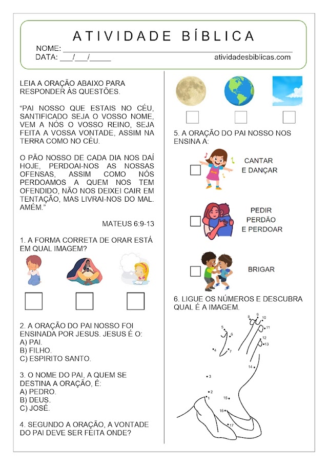 atividades sobre o pai nosso para catequese