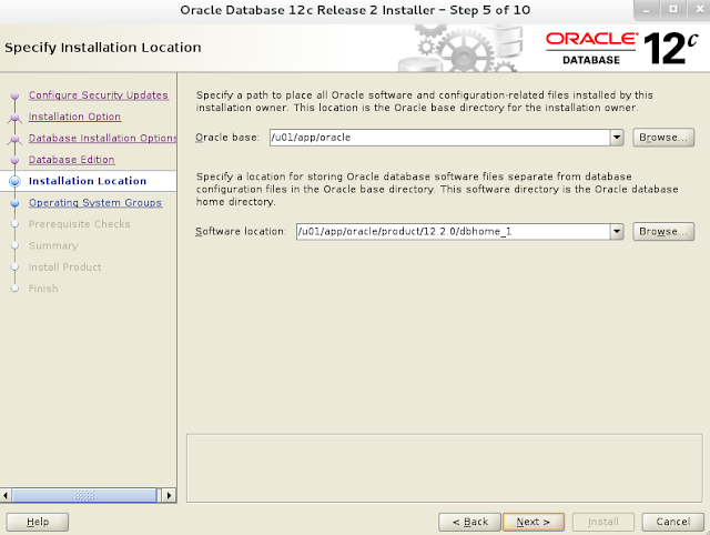 Installing oracle database 12c r2 on Linux wizard screen 5
