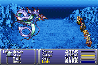 The party battles Leviathan, an optional Esper in Final Fantasy VI.