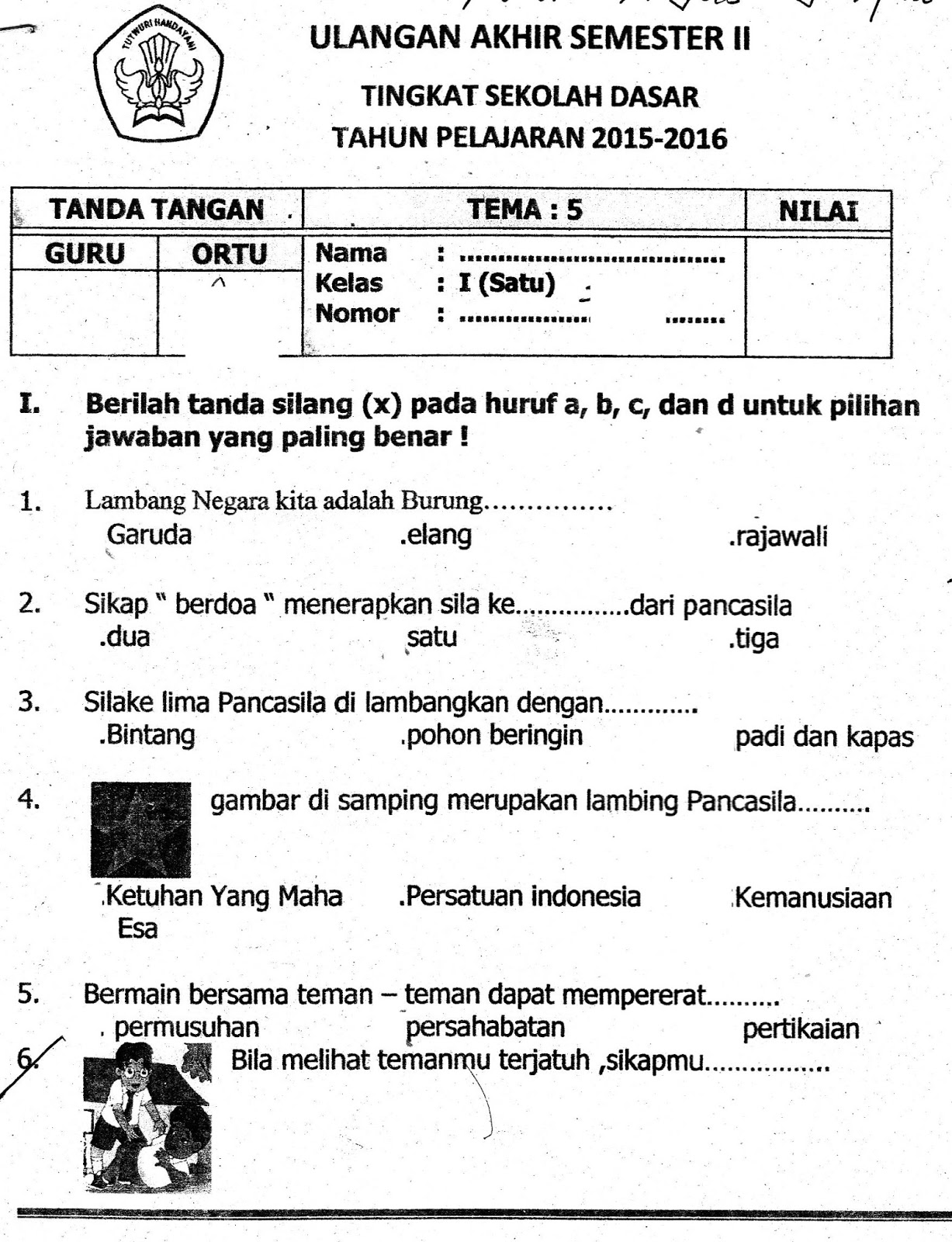 UAS Tema5 Semester Genap SD Kelas1 2015 2016 Kurikulum2013