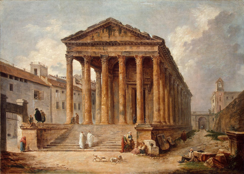 Ancient Temple: The ''Maison Carree'' at Nimes by Hubert Robert - Architecture, Landscape Paintings from Hermitage Museum