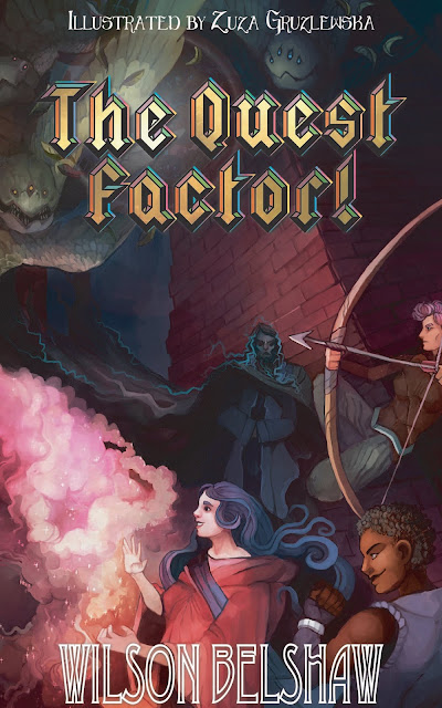 The Quest Factor ebook cover featuring 3 heroes fighting pirahgle monsters