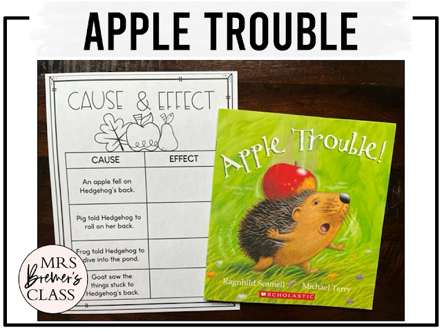 Apple Trouble book activities unit with reading companion worksheets, literacy printables, lesson ideas, and a craft for fall in Kindergarten and First Grade