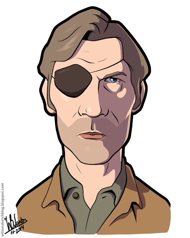 Cartoon caricature of David Morrissey as The Governor from The Walking Dead.