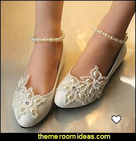 Women's Mary Jane Flats Pearls Across The Top Beach Wedding Shoes