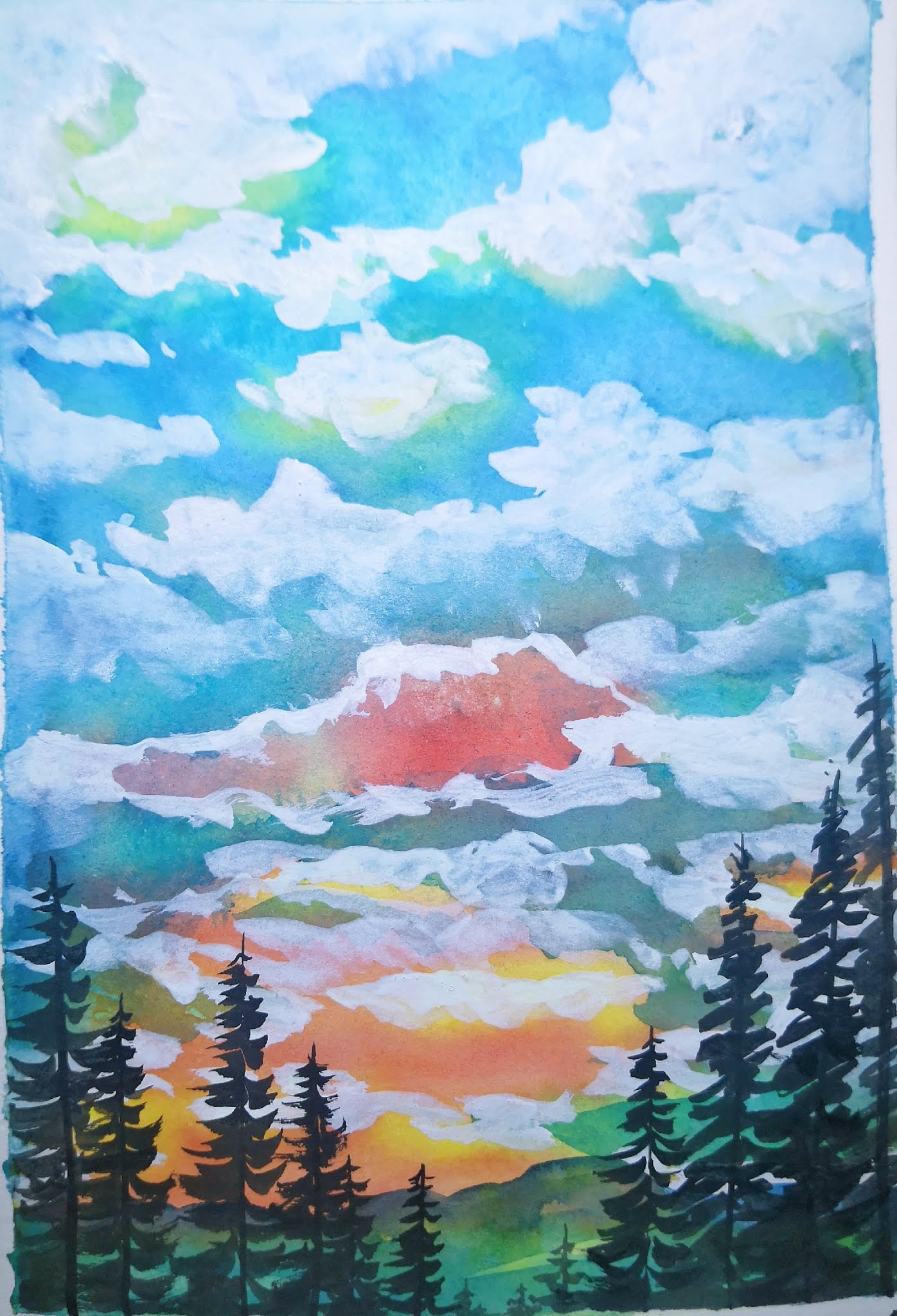 watercolor sunset landscape