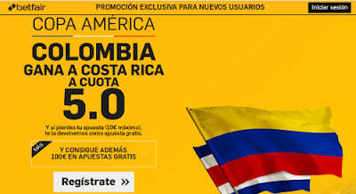 betfair Colombia gana Costa Rica supercuota 5 Copa America 12 junio
