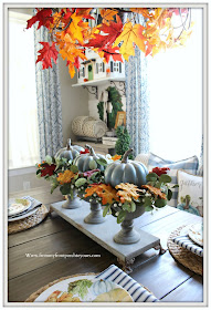 Fall -Tablescape- Pumpkin- Centerpiece-Blue & White-Decor-Farmhouse Style-Cottage Style- From My Front Porch To Yours