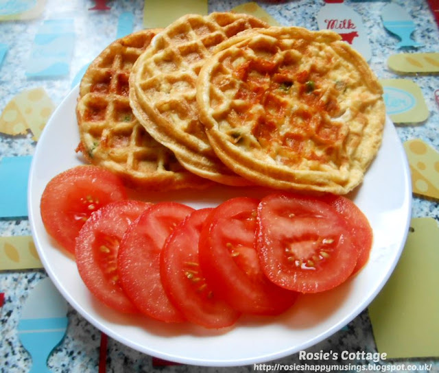 Easiest, Yummiest, Low Carb, Gluten Free & Keto Friendly, Two Ingredient Waffles - Why not add fridge left-overs to your chaffles? These chaffles have some left over garden peas and sweetcorn we had left from dinner the night before.