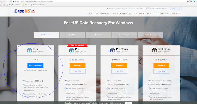 Image shows the website of the free data recover software 