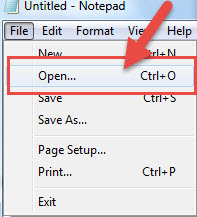 how to Open file notepad