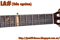 LA# = A# = SIb = Bb acorde de guitarra mayores 2da posicion