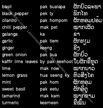 Spices And Herbs List Lao Language Common Herbs And