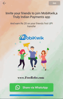 Mobikwik UPI refer and earn