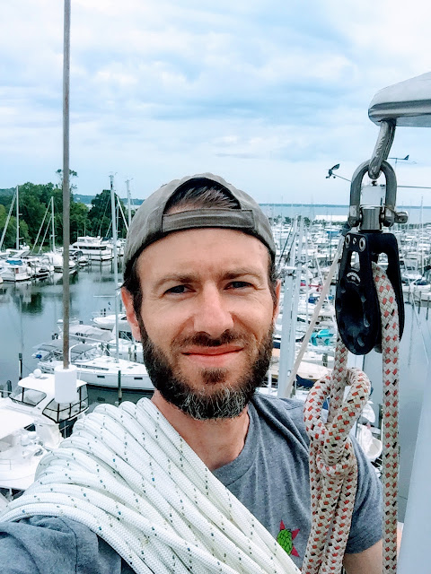 Atop mast, Hallberg Rassy, Herrington Harbor South Marina