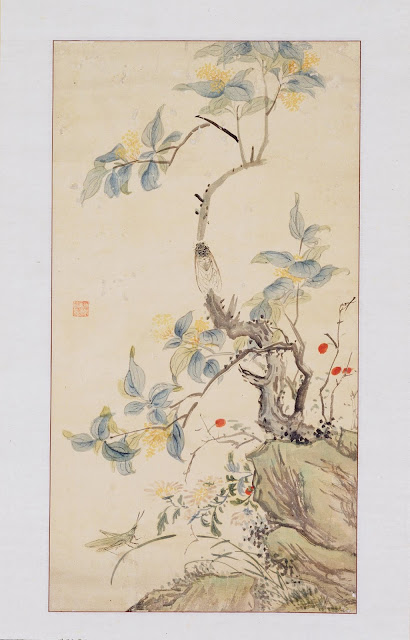 꽃과 풀벌레(花卉草蟲圖), 조선,  세로 163cm, 가로 43cm, 축 길이 48cm, 국립중앙박물관