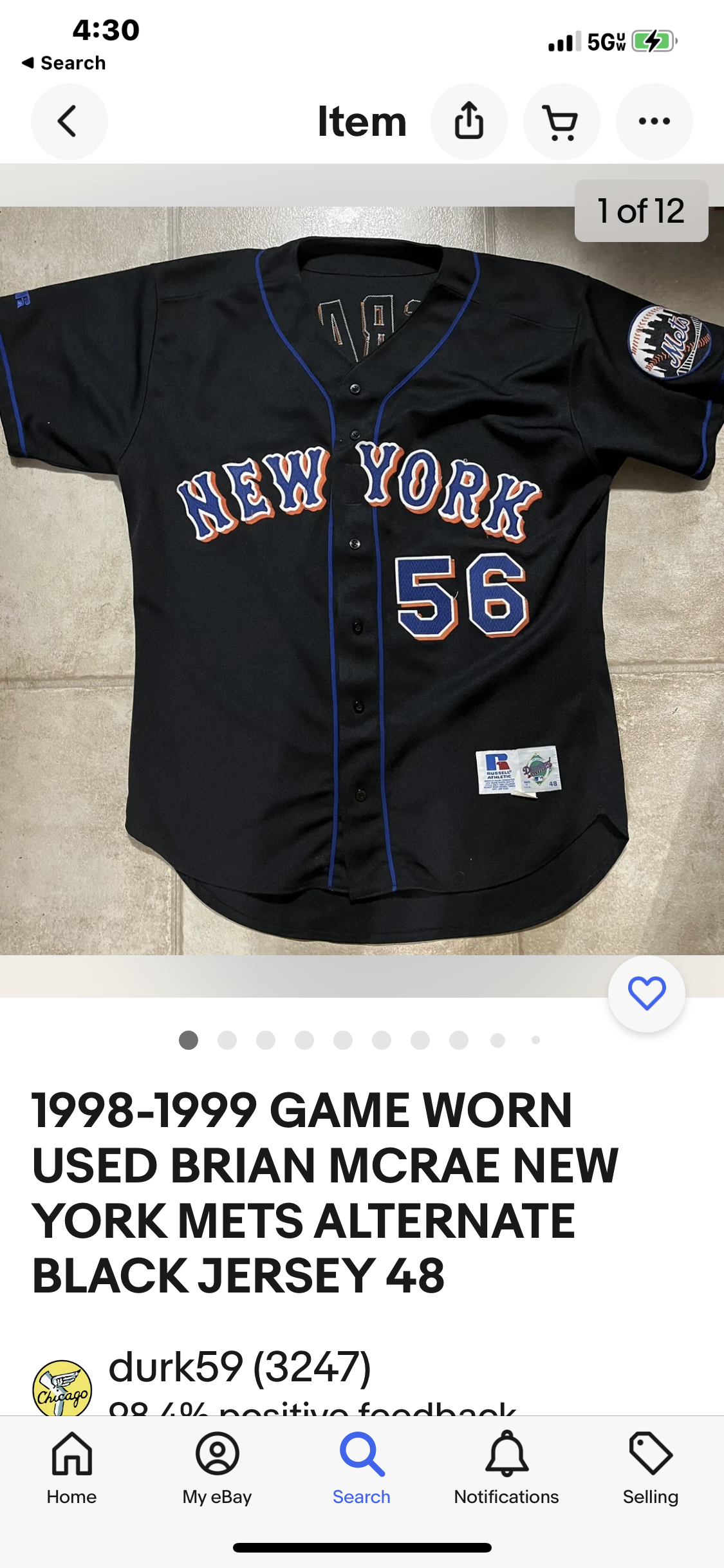  Really Rare Game Used Road Mets Jersey
