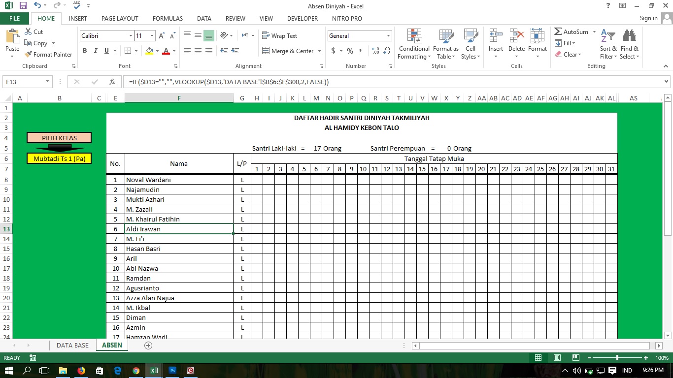 Belajar Excel: Belajar Membuat Daftar Hadir Siswa Dengan 