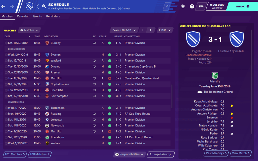 Football Manager 2020 Chelsea Sarriball Tactic Results
