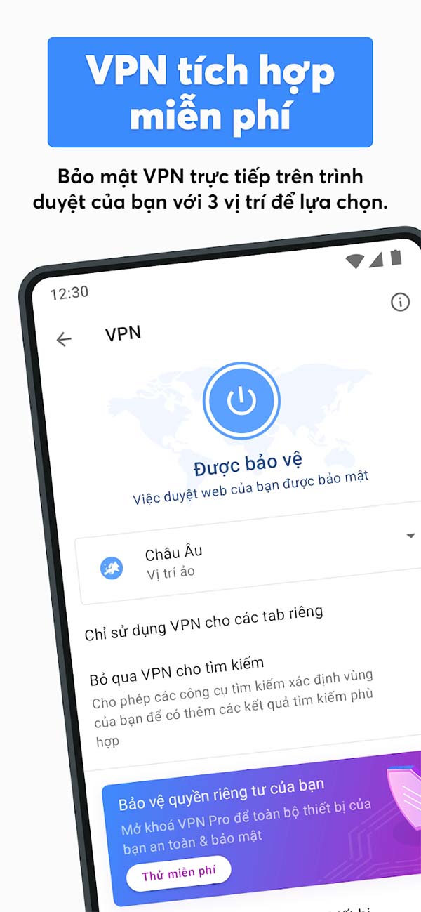 Trình duyệt Opera với VPN - truyệt web nhanh với VPN & chặn QC miễn phí a2