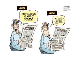 image: cartoon by John Cole "2012 election:  A new take on jobs"