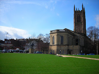 Derby Cathedral from the newly redesigned Cathedral Green. Photo by Nick Brown. Its use on other sites has not been authorised by the Project Team.