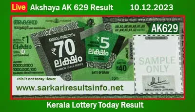 Kerala Lottery Today Result 10.12.2023 Akshaya AK 629