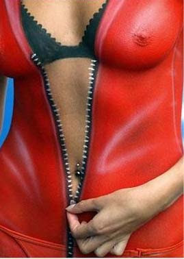 Sexy Red Leather Art Body painting