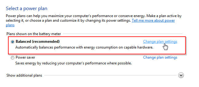 Power options Windows 7