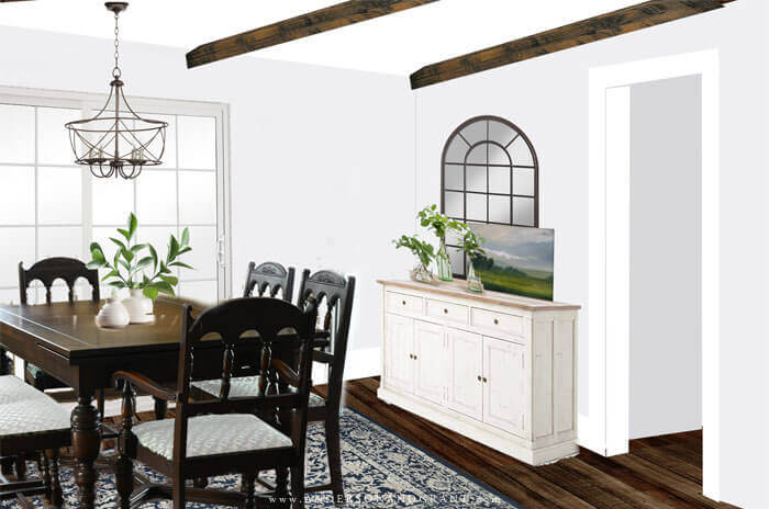 White buffet in dining room