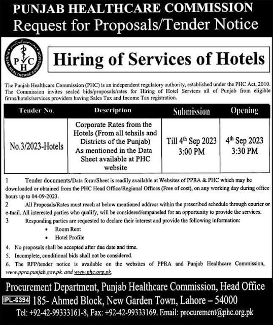 Punjab Healthcare Commission Request for Proposals / Tender Notice