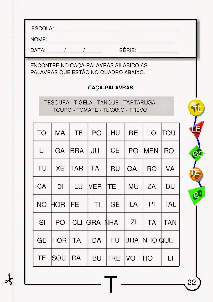 Atividades com a letra T para Alfabetização