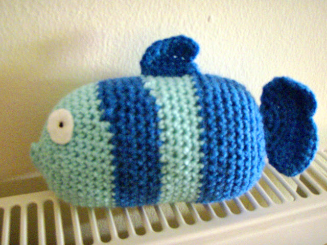 double coloured crochet fish plush toy stripes