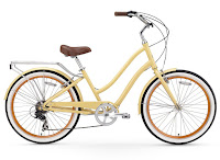 Sixthreezero EVRYjourney Women's 7-Speed Touring Hybrid Bicycle, lightweight aluminum 17.5" frame, cruiser handlebars, extra-wide dual-spring cushioned cruiser saddle, forward pedaling design, 26" wheels
