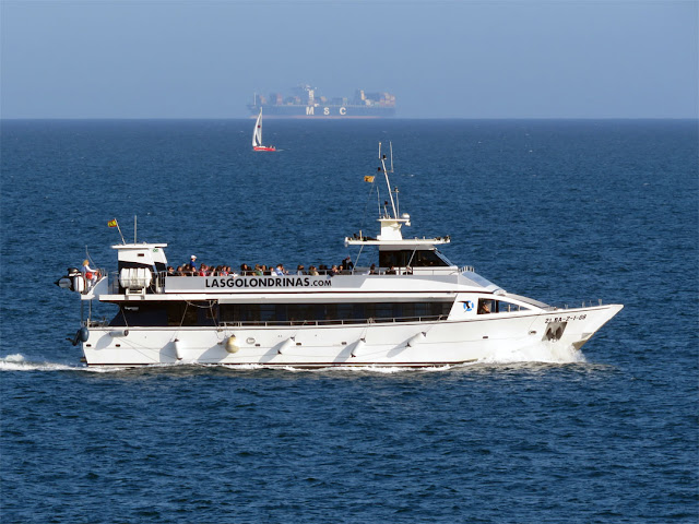 One of the Las Golondrinas tourist boat, seen from Pla�a Rosa dels Vents, Barcelona