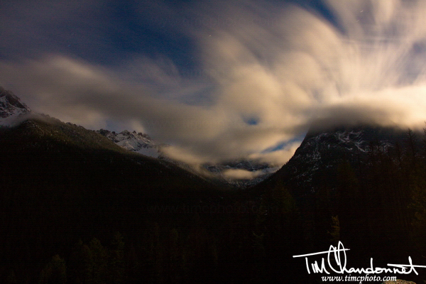 landscape photography, travel images,Tim Chandonnet Photography, timcphoto,Bellingham Phootgrapher,Clouds, movement, Washington Pass, North Cascades National Park, moonlight