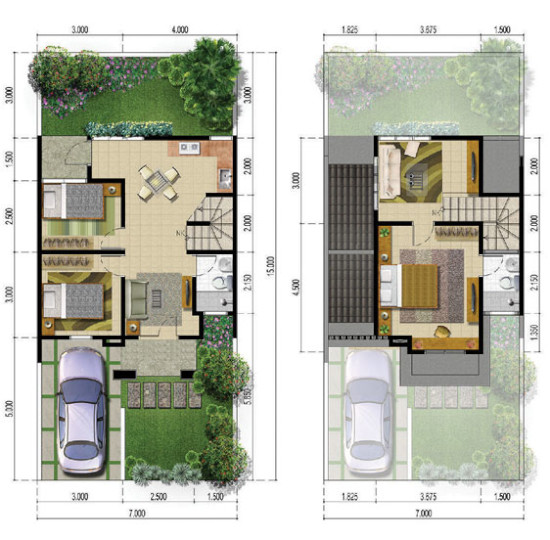 11 Denah  rumah  minimalis  ukuran  7x15  meter 3  kamar  tidur  2 