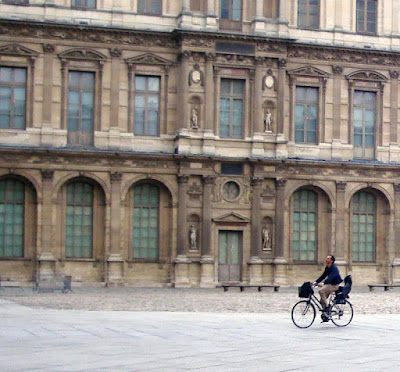 Parisian father bicycle commuting