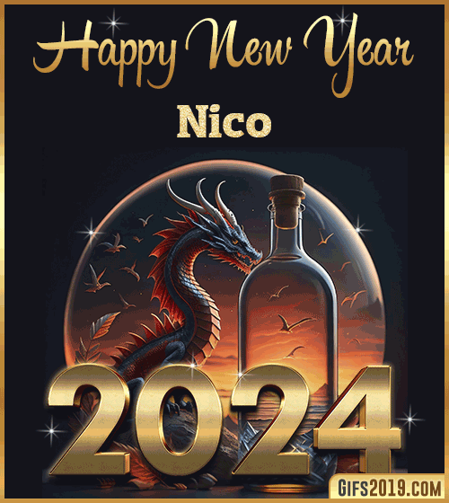 Dragon gif wishes Happy New Year 2024 Nico